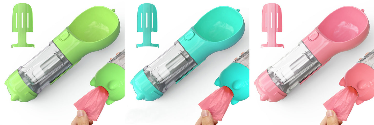 Pet Water Bottle Feeder Bowl Garbage Bag Storage Portable Pet Outdoor Travel 3 in 1 Dog Water Bottle