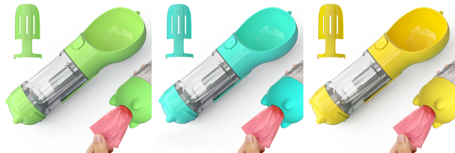 Pet Water Bottle Feeder Bowl Garbage Bag Storage Portable Pet Outdoor Travel 3 in 1 Dog Water Bottle